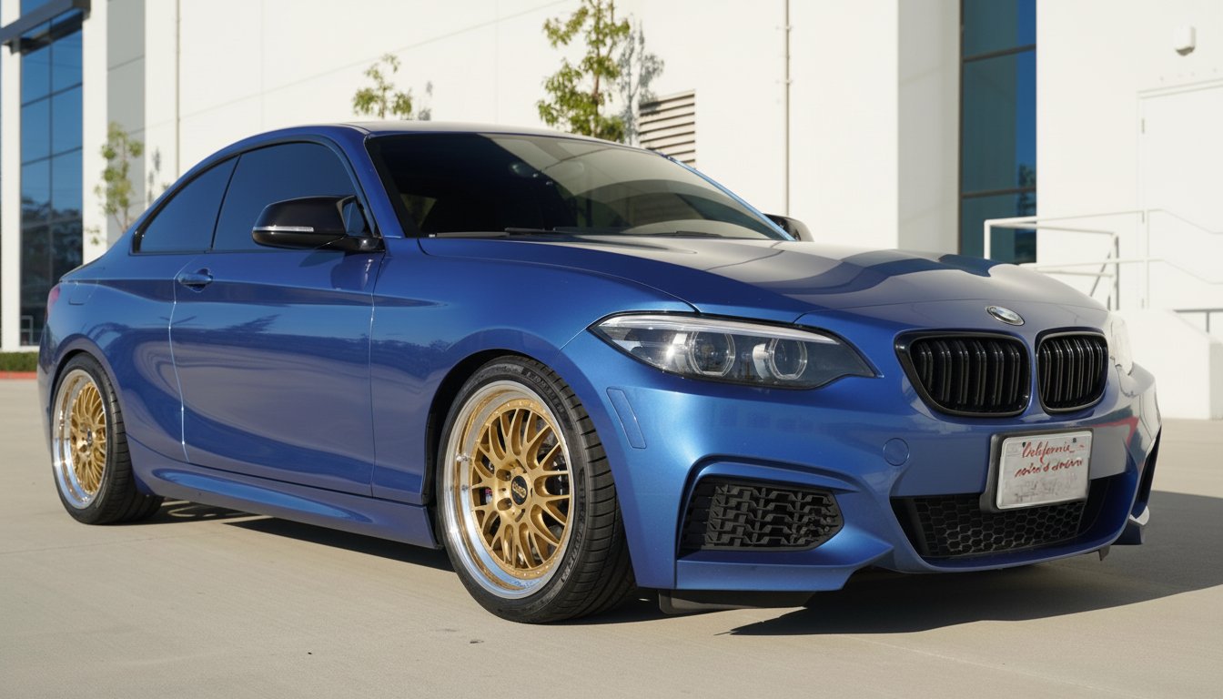 Бронзовые тюнинг-диски на синем BMW 2 серии (купе) — рендер виртуальной примерки